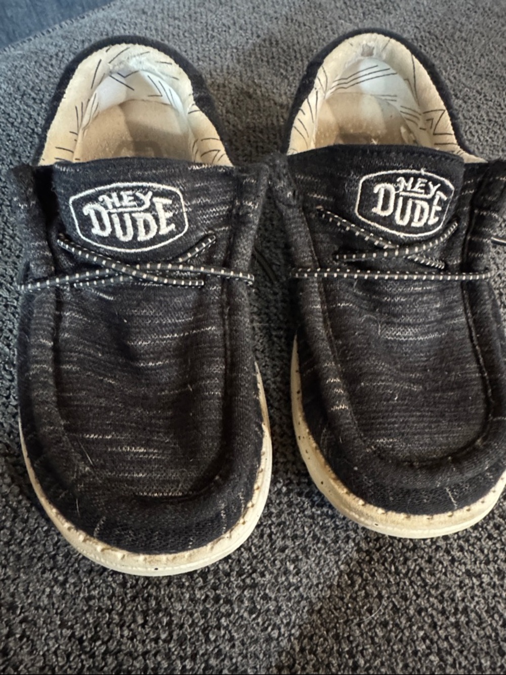 Hey Dude Kids Black Canvas Slip-Ons with Cream Soles